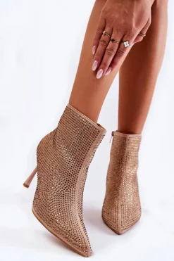 Damskie Botki Na Szpilce Z Dżetami Ciemnobeżowe Irma