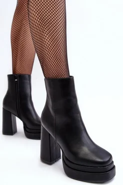 Damskie Botki Na Wysokim Słupku I Platformie Czarne Sandstra