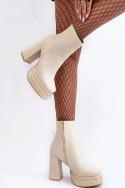 Damskie Botki Na Wysokim Słupku I Platformie Jasnobeżowe Sandstra