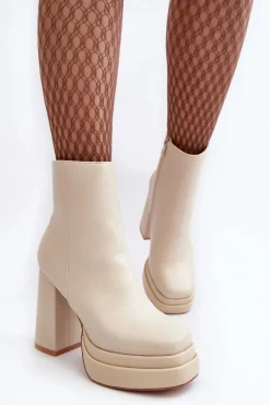 Damskie Botki Na Wysokim Słupku I Platformie Jasnobeżowe Sandstra