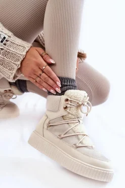 Damskie Botki Śniegowce La.Fi 280072W-QN Jasnobeżowe