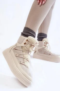 Damskie Botki Śniegowce La.Fi 280072W-QN Jasnobeżowe