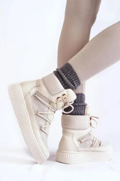 Damskie Botki Śniegowce La.Fi 280072W-QN Jasnobeżowe