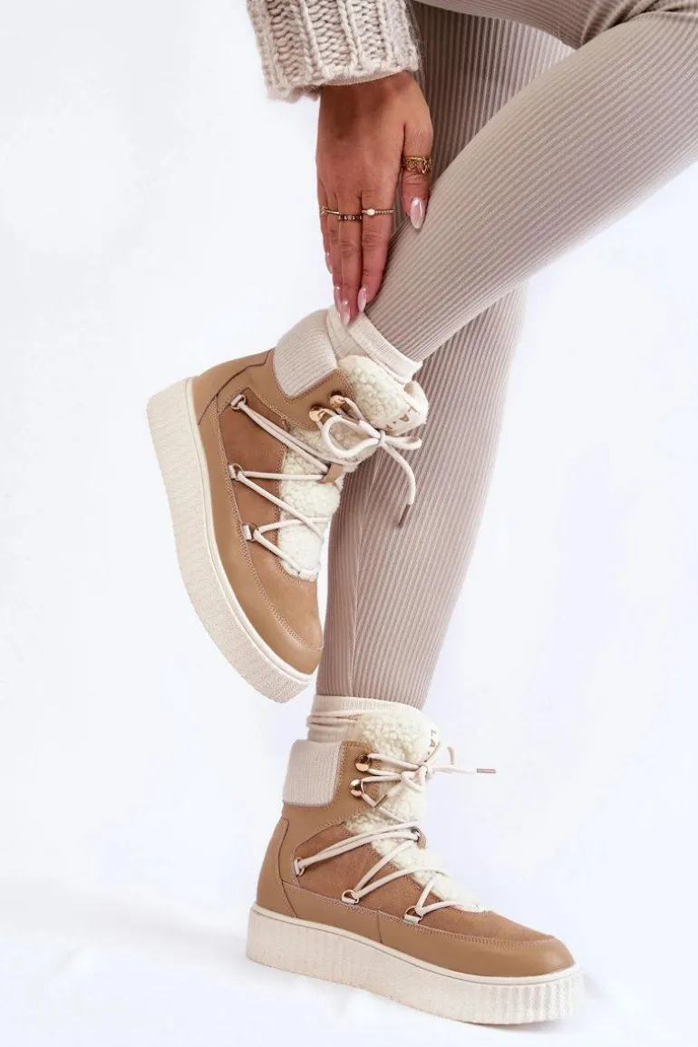 Damskie Botki Śniegowce La.Fi 280072TA-QN Beżowe