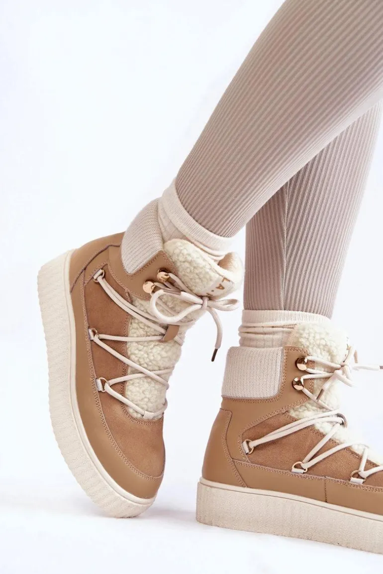 Damskie Botki Śniegowce La.Fi 280072TA-QN Beżowe