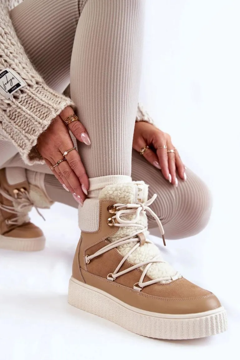 Damskie Botki Śniegowce La.Fi 280072TA-QN Beżowe