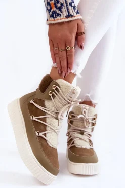 Damskie Botki Śniegowce La.Fi 280072KH-QN Brązowo-Zielone