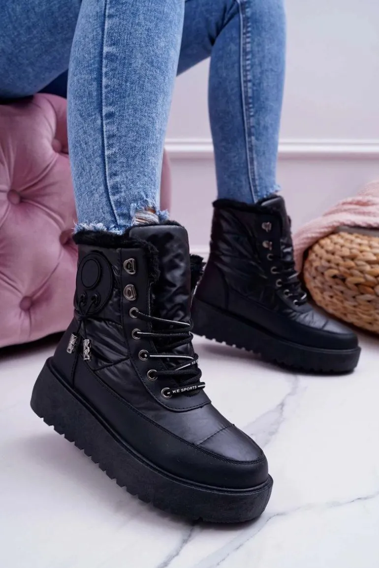 Damskie Botki Śniegowce Ocieplane Futerkiem Czarne Fahrenheit