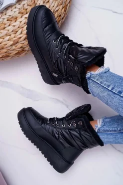 Damskie Botki Śniegowce Ocieplane Futerkiem Czarne Fahrenheit