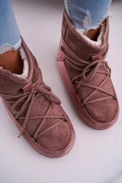 Damskie Botki Śniegowce Ocieplane Futerkiem Różowe Veme