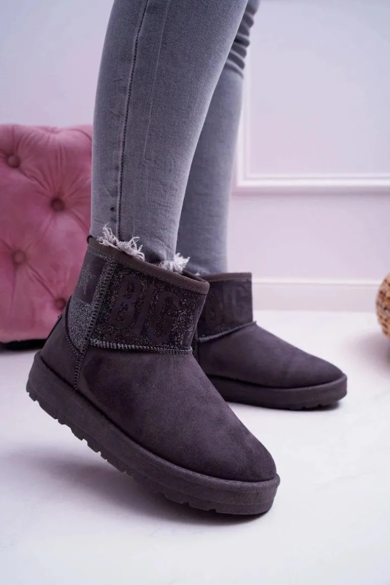 Damskie Botki Śniegowce Ocieplane Szare Big Star EE274262