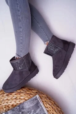 Damskie Botki Śniegowce Ocieplane Szare Big Star EE274262