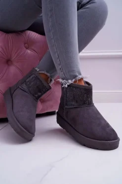 Damskie Botki Śniegowce Ocieplane Szare Big Star EE274262