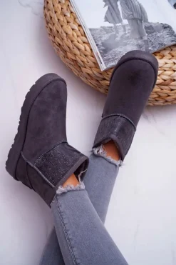 Damskie Botki Śniegowce Ocieplane Szare Big Star EE274262