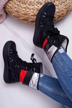 Damskie Botki Śniegowce Ocieplane Futerkiem Big Star Czarne EE274656