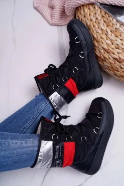 Damskie Botki Śniegowce Ocieplane Futerkiem Big Star Czarne EE274656