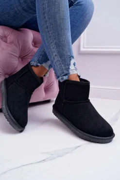 Damskie Botki Śniegowce Ocieplane Czarne Puffen