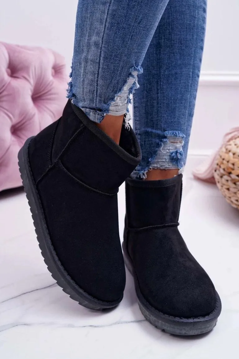 Damskie Botki Śniegowce Ocieplane Czarne Puffen