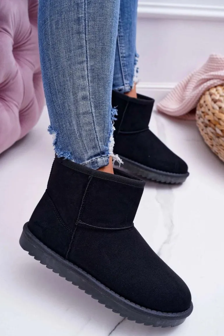 Damskie Botki Śniegowce Ocieplane Czarne Puffen