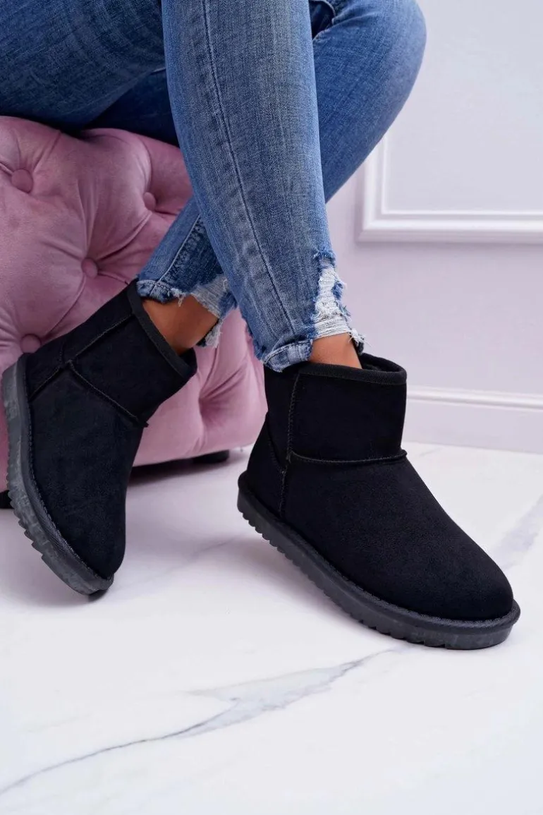 Damskie Botki Śniegowce Ocieplane Czarne Borneo