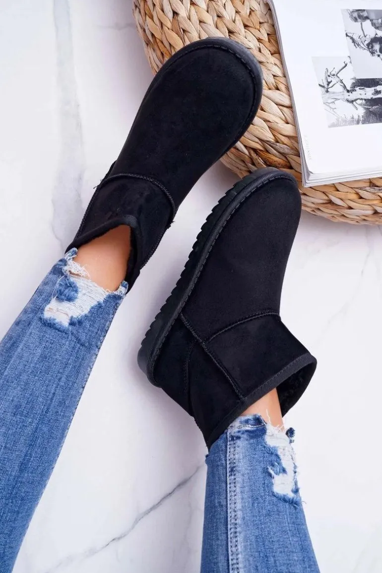 Damskie Botki Śniegowce Ocieplane Czarne Borneo