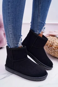 Damskie Botki Śniegowce Ocieplane Czarne Borneo