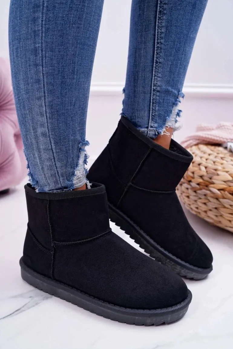 Damskie Botki Śniegowce Ocieplane Czarne Borneo