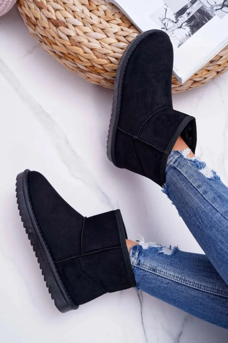 Damskie Botki Śniegowce Ocieplane Czarne Borneo