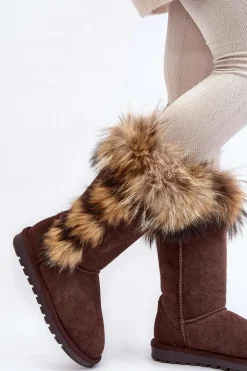 Damskie Botki Śniegowce Ocieplane Zamszowe Brązowe Balvin