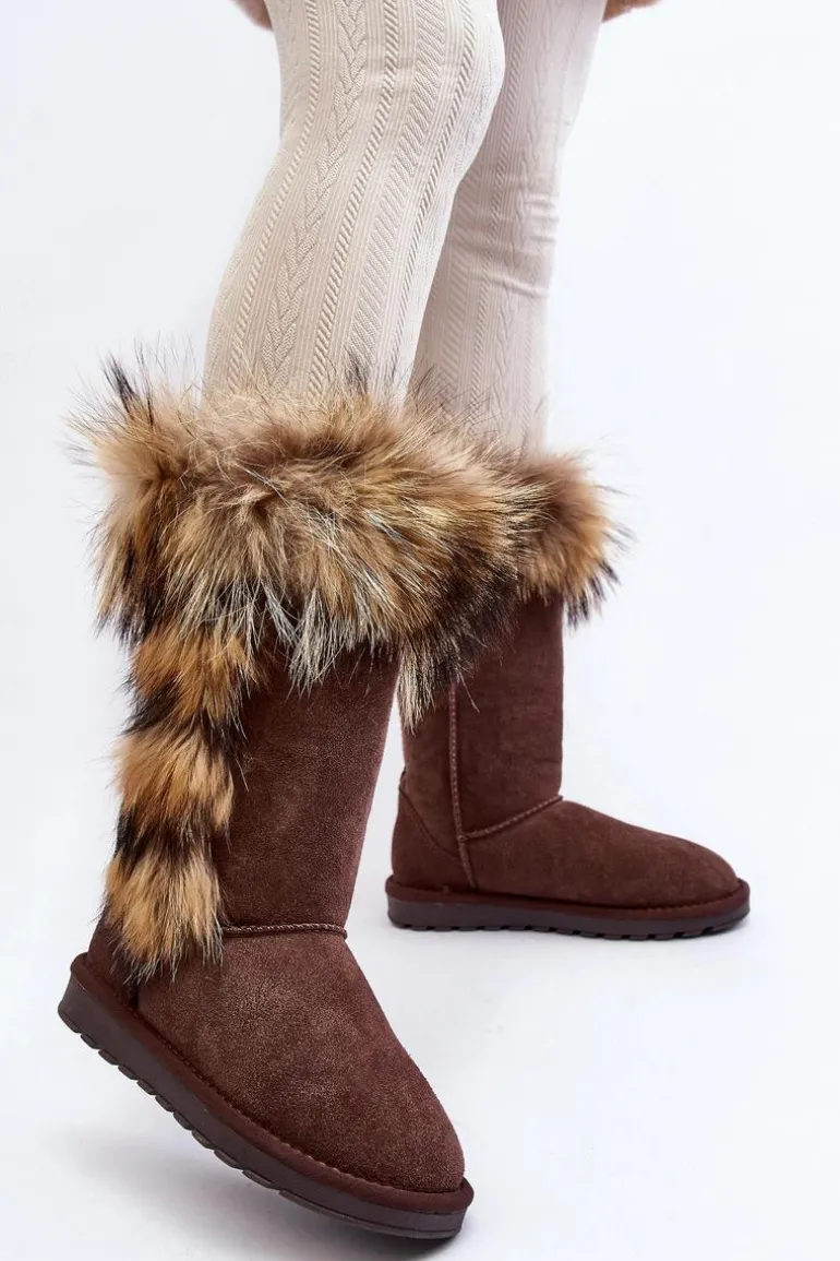 Damskie Botki Śniegowce Ocieplane Zamszowe Brązowe Balvin