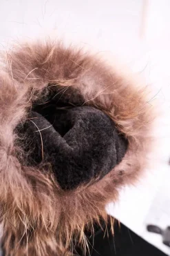 Damskie Botki Śniegowce Ocieplane Futerkiem Skóra Zamsz Czarne Balvin