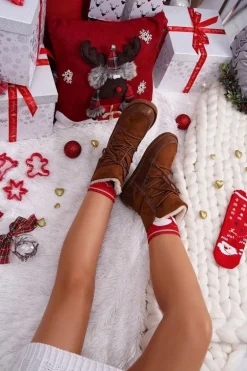 Damskie Botki Śniegowce Ocieplane Futerkiem Camel Ilana