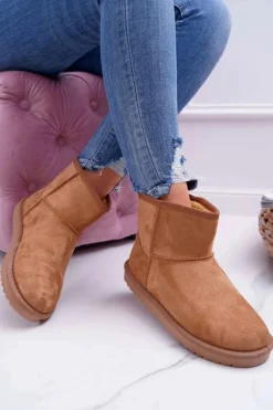 Damskie Botki Śniegowce Ocieplane Camel Puffen