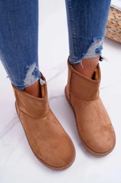 Damskie Botki Śniegowce Ocieplane Camel Puffen