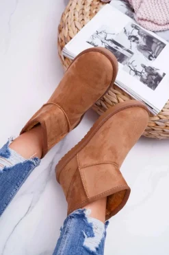 Damskie Botki Śniegowce Ocieplane Camel Puffen