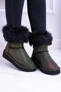 Damskie Botki Śniegowce Wysokie Z Futerkiem Fourrure