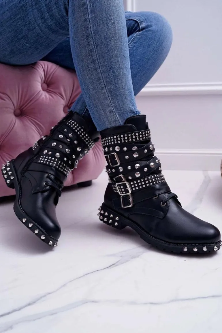 Damskie Botki Nity Kolce Czarne Verona