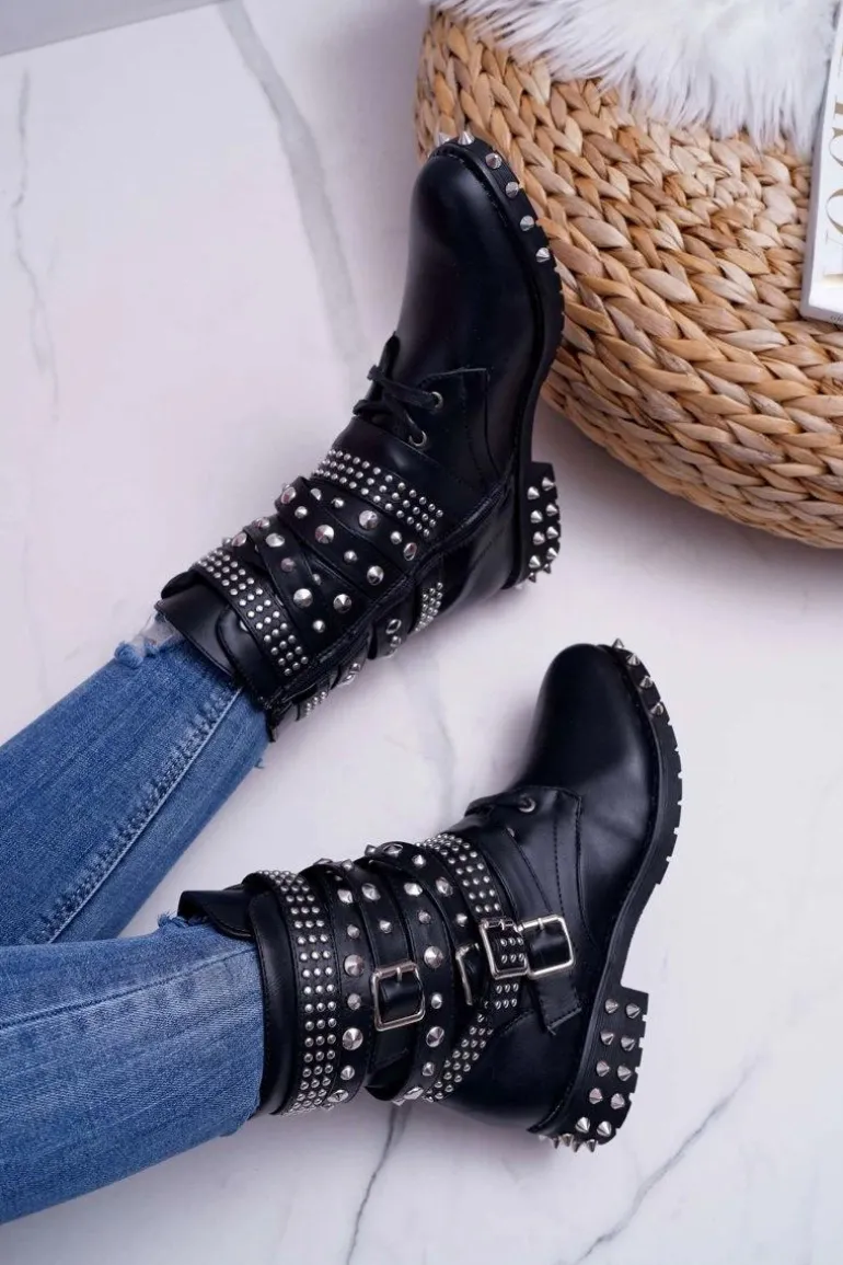 Damskie Botki Nity Kolce Czarne Verona