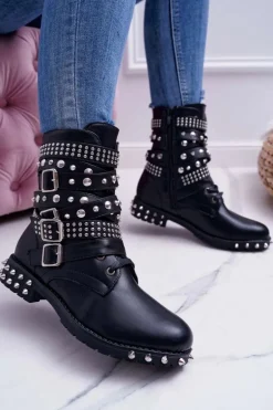 Damskie Botki Nity Kolce Czarne Verona