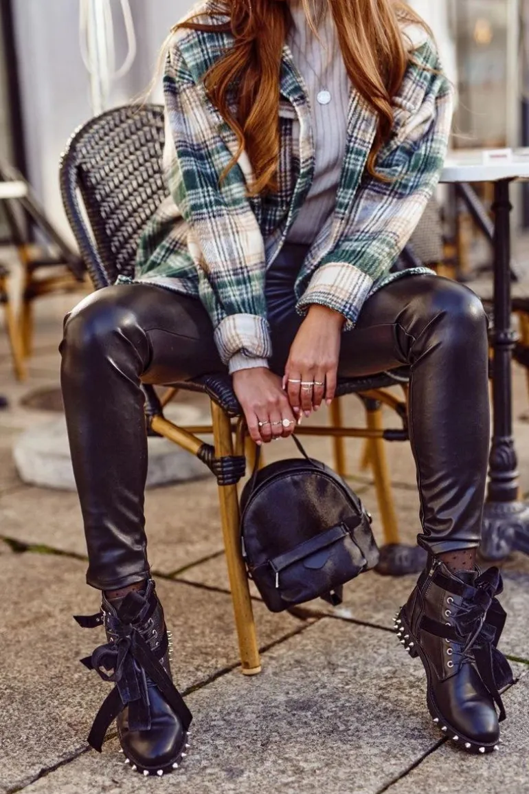 Damskie Botki Nity Kolce Czarne Magnes