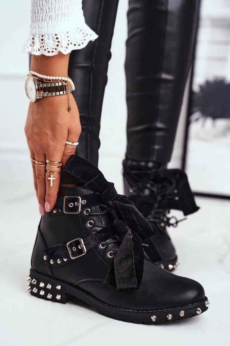 Damskie Botki Nity Kolce Czarne Magnes