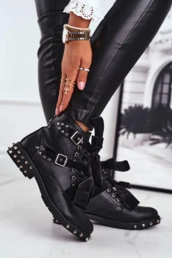 Damskie Botki Nity Kolce Czarne Magnes