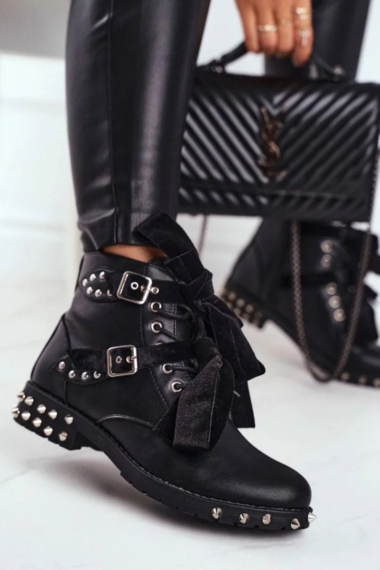 Damskie Botki Nity Kolce Czarne Magnes