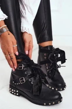 Damskie Botki Nity Kolce Czarne Magnes