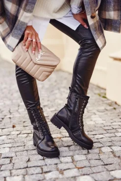 Damskie Botki Ocieplane Czarne Support Me