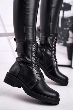 Damskie Botki Ocieplane Czarne Support Me