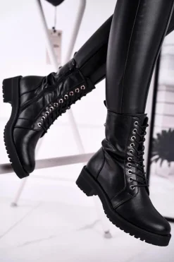 Damskie Botki Ocieplane Czarne Support Me