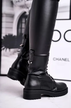 Damskie Botki Ocieplane Czarne Support Me