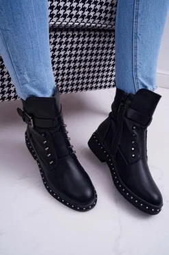 Damskie Botki Ocieplane Futerkiem Czarne Piano