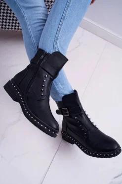 Damskie Botki Ocieplane Futerkiem Czarne Piano